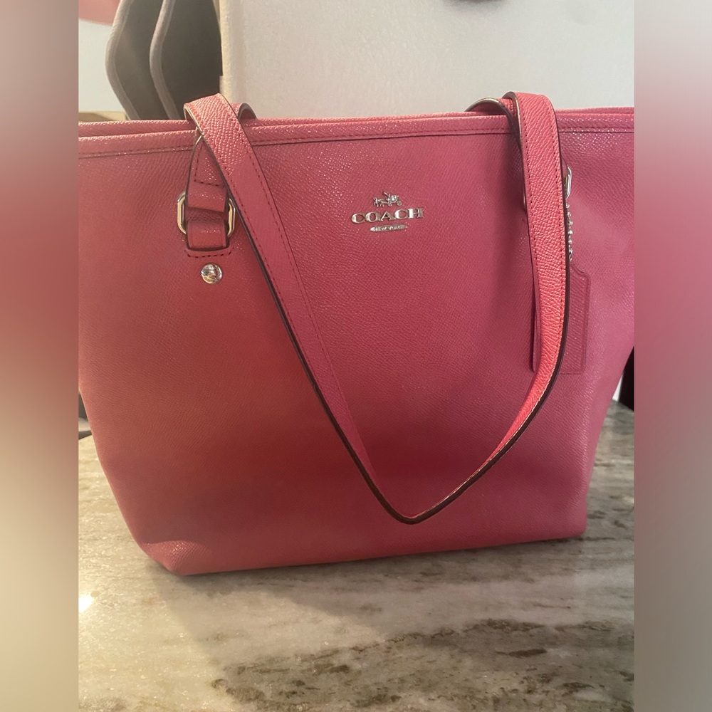 Coach Pink Saffiano Leather Tote Bag